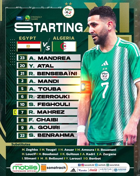 تشكيل منتخب الجزائر أمام مصر